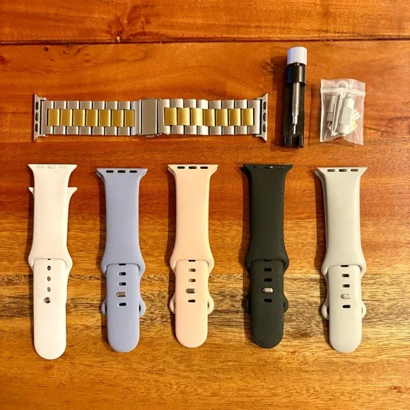 6 - 38/40mm Apple Watch Bands - Silicone and Gold/Silver Stainless Steel - Picture 1 of 6
